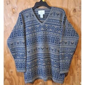 Express Tricot Vintage Sweater Women's Large Taupe Fair Isle Wool Cabincore